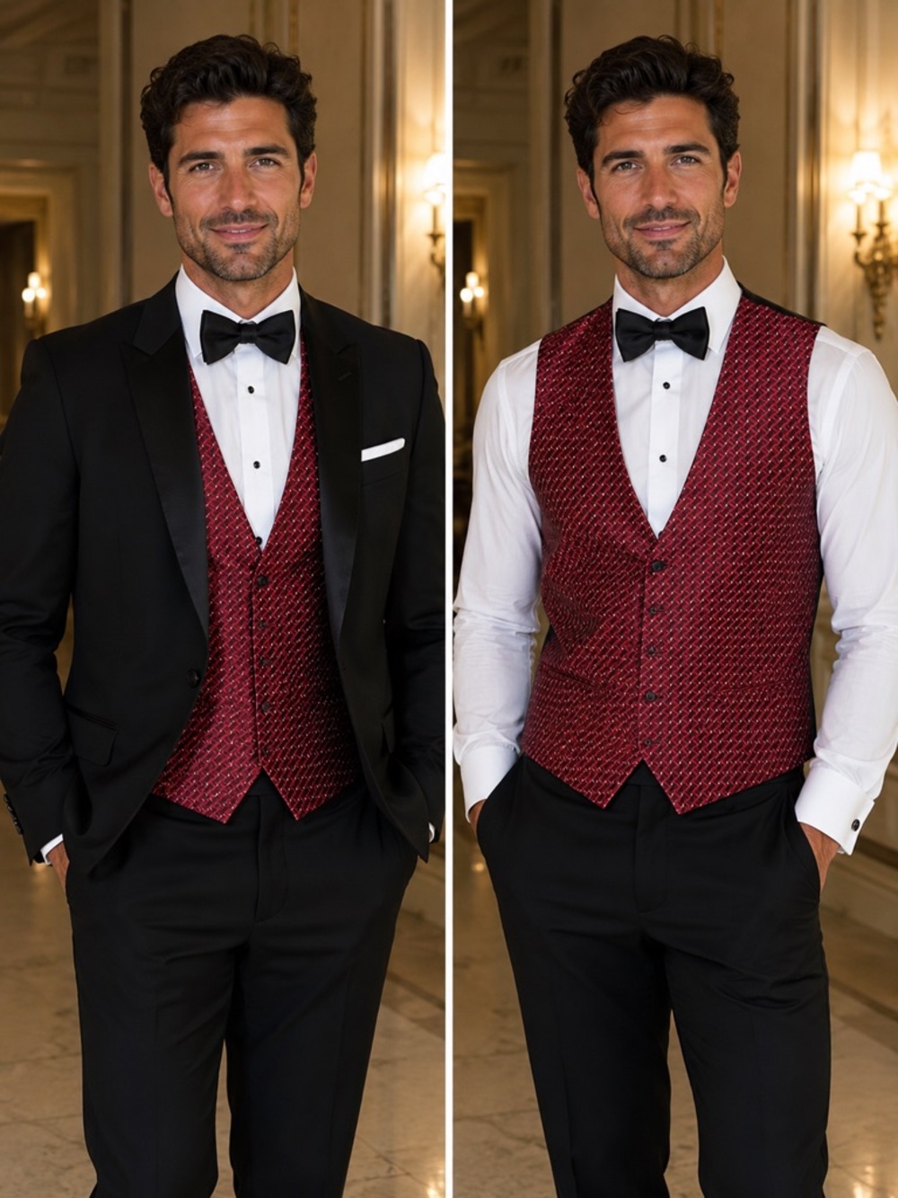 Pronto Uomo Burgundy Patterned Formal Dress Vest